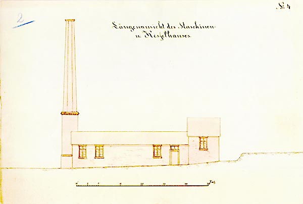 Ansicht des Maschinenhauses der Ziegelei 1875